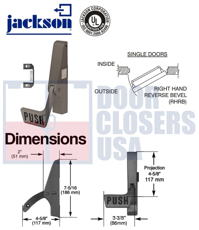 Jackson Paddle Panic Exit Hardware With Dogging, For Single Door Applications, Right Hand Reverse, Dark Bronze Finish