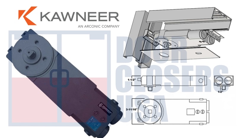 Kawneer 050-929 Overhead Concealed Closer Body - 105Â° Hold Open - Regular Duty Spring Power