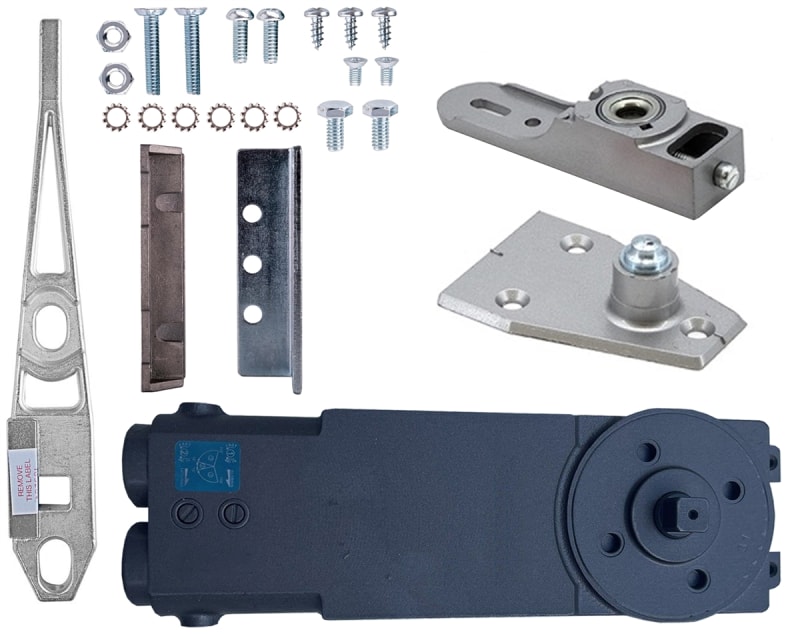 Kawneer Husky 2 OHCC Concealed Closer Side Load Kit 1, With Center Hung End Load Arm and Floor Pivot