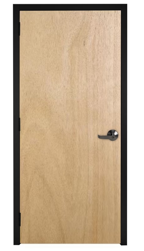 Office-Lite 36 in. x 80 in. Interior Right Hand Commercial Wood Office Door and Black Aluminum Wrap Around Drywall Knock Down Frame, Unfinished Rotary Natural Birch (Stain Ready), Solid Core, Includes Black Finished Lever and Hardware