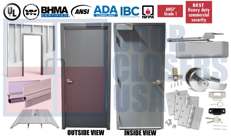 Steel-Lite 42" x 80" Pre-Hung Hollow Metal Door â€“ Welded Punch & Dimple Frame, Existing Metal Stud Retrofit, Grade 1 Hardware, USA Made (3â€“4 Week Production)