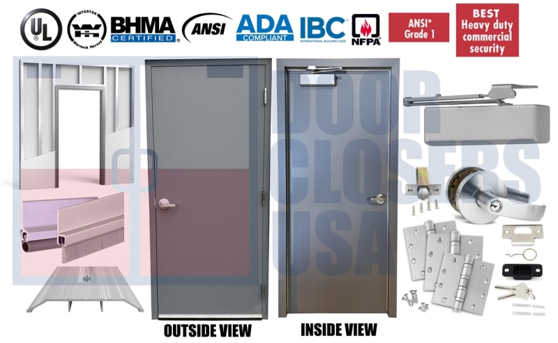 42" x 80" Pre-Hung Hollow Metal Door  Welded Punch & Dimple Frame, Existing Metal Stud Retrofit, Grade 1 Hardware, USA Made (3-4 Week Production)
