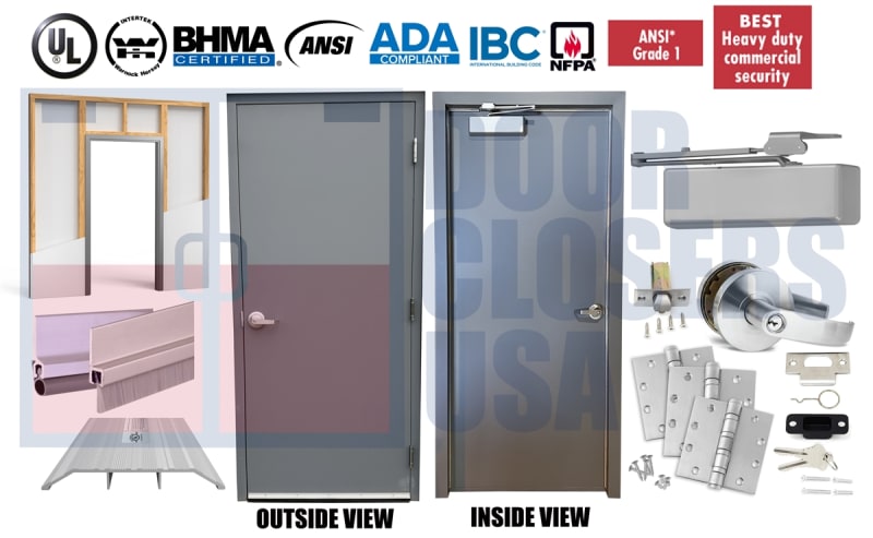 42" x 84" Pre-Hung Hollow Metal Door Welded Punch & Dimple Frame, Existing Wood Stud Retrofit, Grade 1 Hardware, USA Made (3-4 Week Production) 42" x 84" Pre-Hung Hollow Metal Door Welded Punch & Dimple Frame, Existing Wood Stud Retrofit, Grade 1 Hardware, USA Made (3-4 Week Production)