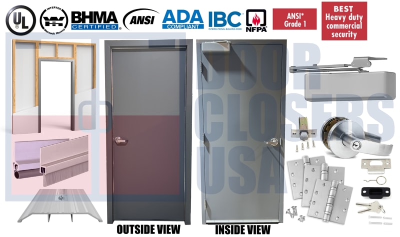 42" x 96" Pre-Hung Hollow Metal Door Welded Punch & Dimple Frame, Existing Wood Stud Retrofit, Grade 1 Hardware, USA Made (3-4 Week Production) 42" x 96" Pre-Hung Hollow Metal Door Welded Punch & Dimple Frame, Existing Wood Stud Retrofit, Grade 1 Hardware, USA Made (3-4 Week Production)