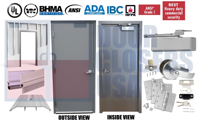 44" x 80" Pre-Hung Hollow Metal Door Welded Punch & Dimple Frame, Existing Metal Stud Retrofit, Grade 1 Hardware, USA Made (3-4 Week Production) 44" x 80" Pre-Hung Hollow Metal Door Welded Punch & Dimple Frame, Existing Metal Stud Retrofit, Grade 1 Hardware, USA Made (3-4 Week Production)