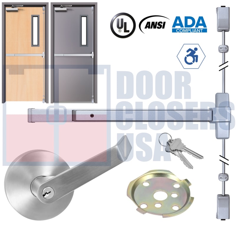 Phoenix Titan 44 Series Surface Vertical Rod Exit Device W/ Keyed Lever - Model 4427EO-36108-44KIL-ALUM - For 28" To 36" Wide x 108" Tall Hollow Metal or Wood Doors - Aluminum Finish - Grade 1
