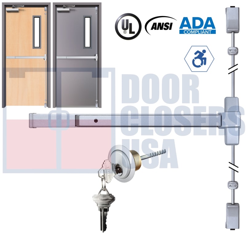 Phoenix Titan 44 Series Surface Vertical Rod Exit Device W/ Outside Rim Cylinder - Model 4427EO-4884-RC-SC1-ALUM - For 40" To 48" Wide x 84" Hollow Metal or Wood Doors - Aluminum Finish - Grade 1