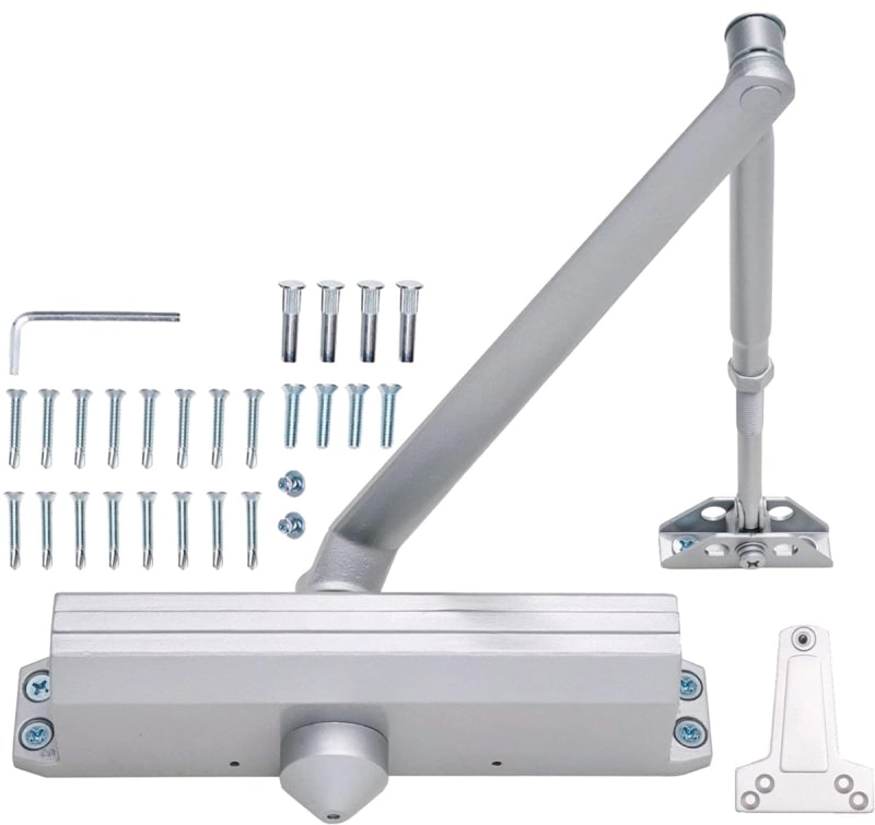 R25057 9-1/16 in. x 3/4 in. ADA Compliant Fire Rated Commercial Door Closer With Adjustable Spring Size 1-6, Closing Speed Control, and Backcheck, Aluminum Finish