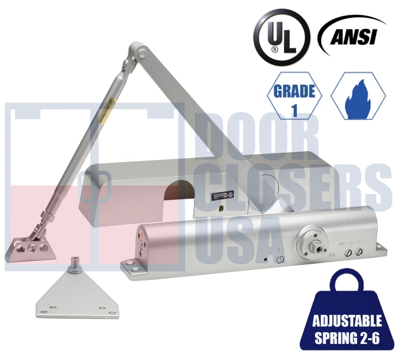 R7483 11-3/32 in. x 3/4 in. Door Closer - Adjustable Spring Size 2-6, Grade 1 UL10C Certified, Aluminum Alloy Body, Full Cover, Tri-Pack Regular/Top Jamb/Parallel Arm Mount, Aluminum Finish (AL) R7483 11-3/32 in. x 3/4 in. Door Closer - Adjustable Spring Size 2-6, Grade 1 UL10C Certified, Aluminum Alloy Body, Full Cover, Tri-Pack Regular/Top Jamb/Parallel Arm Mount, Aluminum Finish (AL)