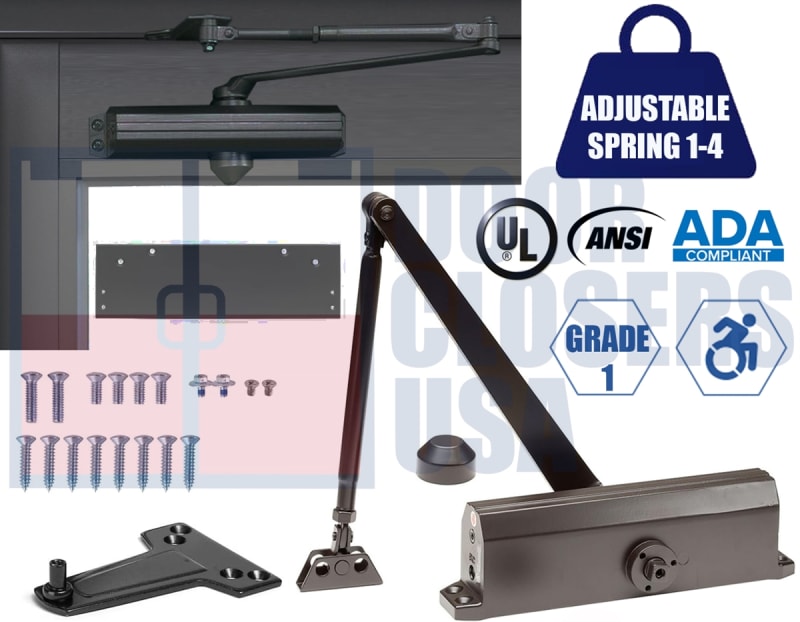 7900 Series ADA Door Closer Kit - Left Hand (LH) Parallel Arm Mount Adjustable Size 1-4 Grade 1 UL10C Duronotic Finish (DU) 7900 Series ADA Door Closer Kit - Left Hand (LH) Parallel Arm Mount Adjustable Size 1-4 Grade 1 UL10C Duronotic Finish (DU)