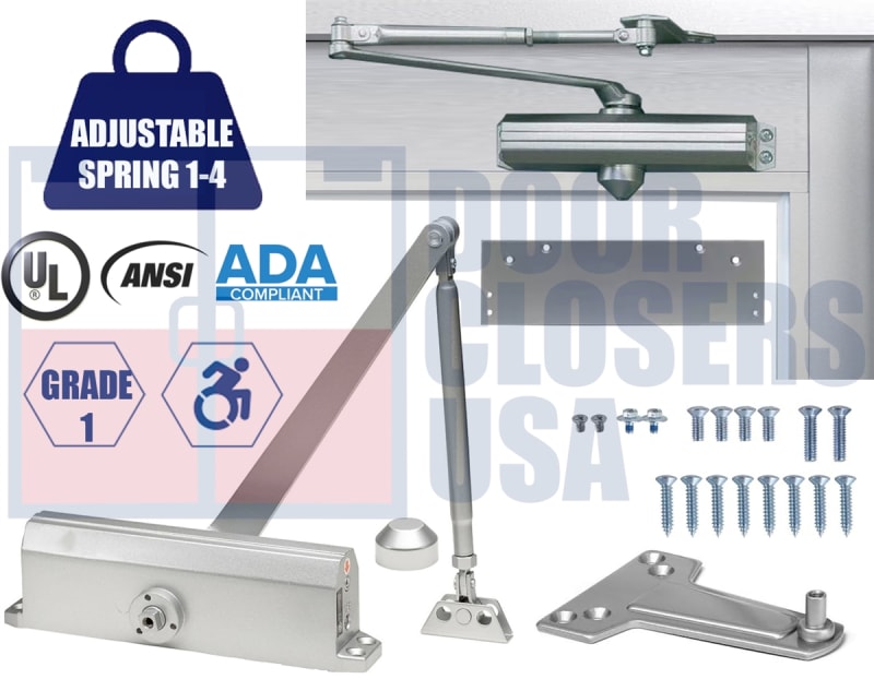 7900 Series ADA Door Closer Kit - Right Hand (RH) Parallel Arm Mount Adjustable Size 1-4 Grade 1 UL10C Aluminum Finish (AL)