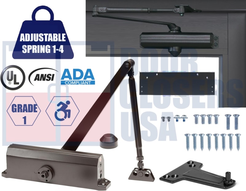 7900 Series ADA Door Closer Kit - Right Hand (RH) Parallel Arm Mount Adjustable Size 1-4 Grade 1 UL10C Duronotic Finish (DU) 7900 Series ADA Door Closer Kit - Right Hand (RH) Parallel Arm Mount Adjustable Size 1-4 Grade 1 UL10C Duronotic Finish (DU)