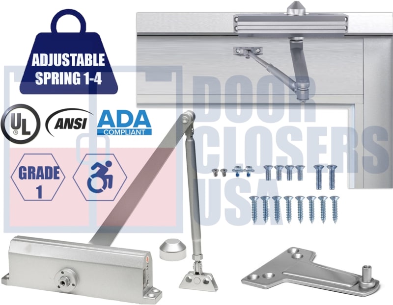 Storefront King 7900 Series ADA Door Closer Kit - Right Hand (RH) Top Jamb Mount Adjustable Size 1-4 Grade 1 UL10C Aluminum Finish (AL)