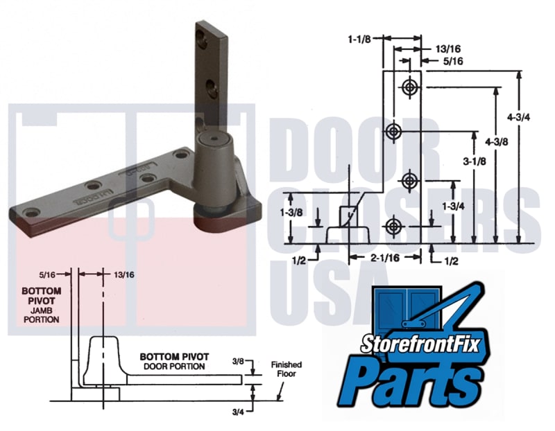 SK26B Commercial Glass Door Left Hand Lower Pivot Hinge Kit, 3/4 in. Offset, Dark Bronze Finish