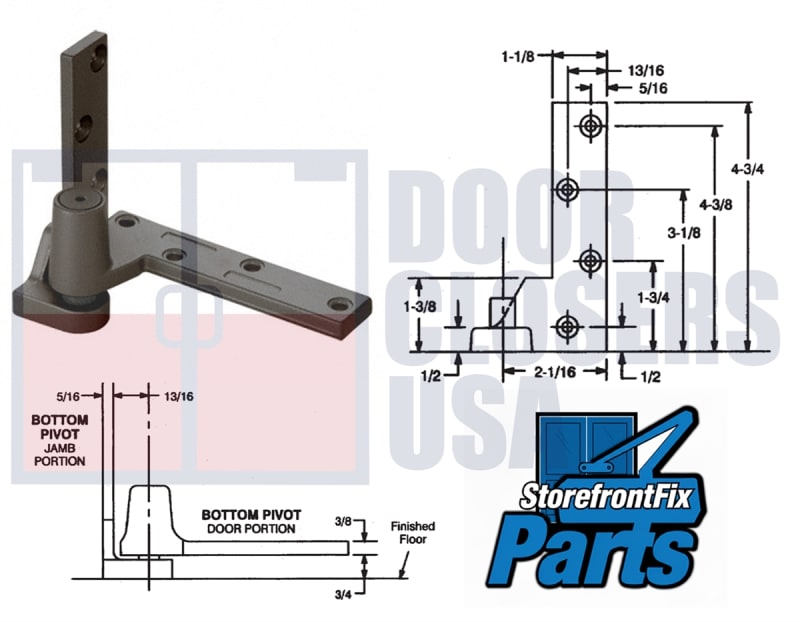 SK26B Commercial Glass Door Right Hand Lower Pivot Hinge Kit, 3/4 in. Offset, Dark Bronze Finish