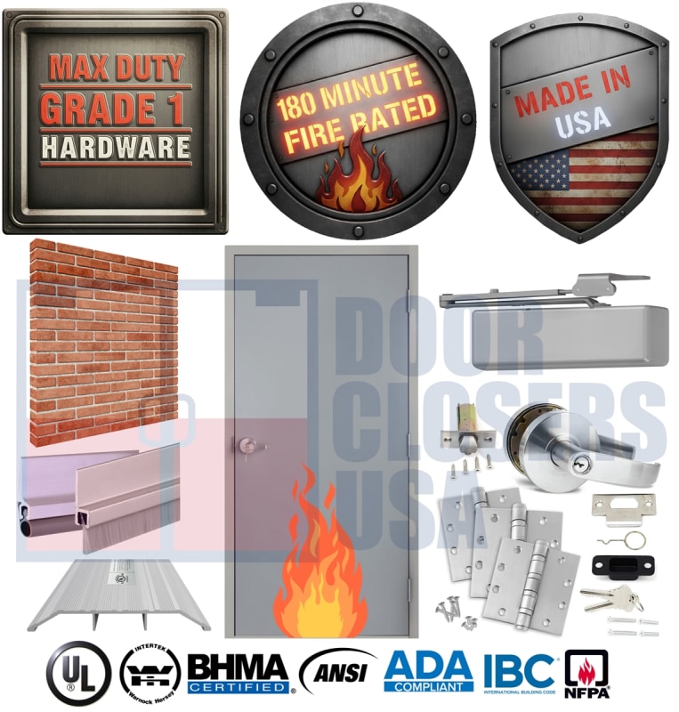 36" x 84" RHR 180 Minute Fire Rated Hollow Metal Door â€“ A Label UL Listed | Welded Frame for Existing Brick Wall