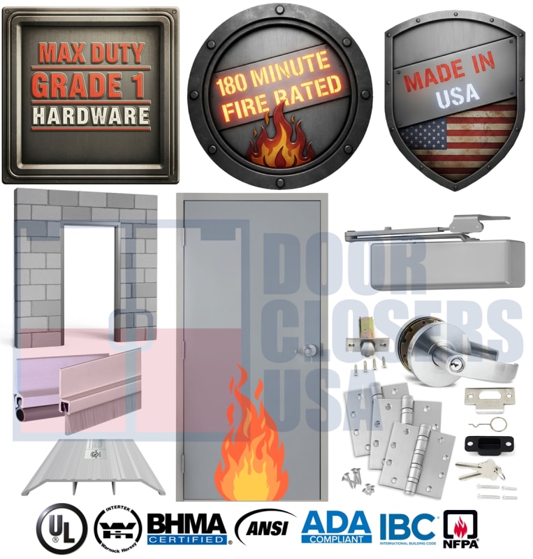 36" x 84" LHR 180 Minute Fire Rated Hollow Metal Door System A Label UL Listed | Welded Frame Masonry Opening 36" x 84" LHR 180 Minute Fire Rated Hollow Metal Door System A Label UL Listed | Welded Frame Masonry Opening