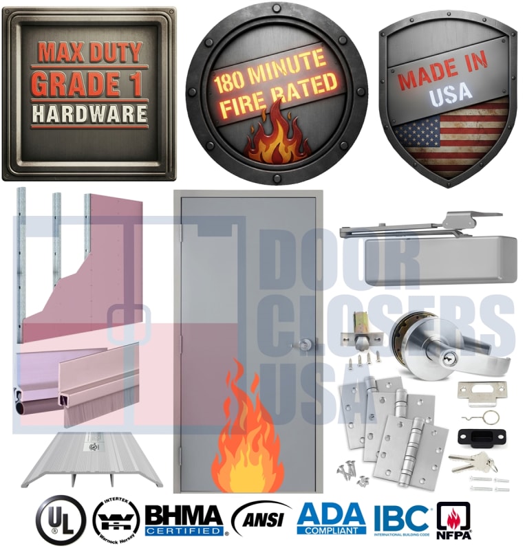 36" x 84" LHR 180 Minute Fire Rated Hollow Metal Door â€“ A Label UL Listed | Welded Frame for Exterior Wood Stud Wall