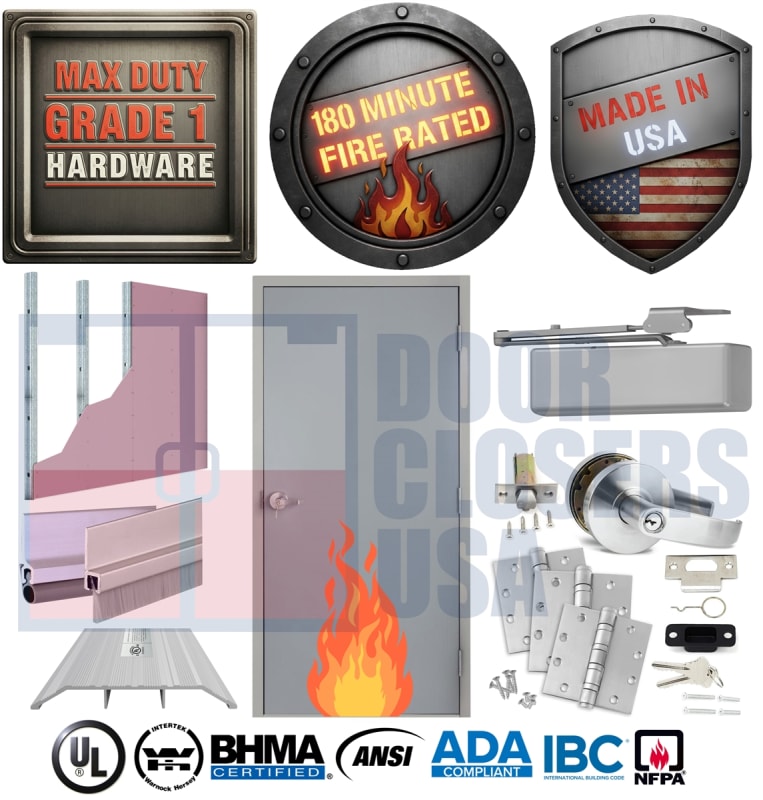36" x 84" RHR 180 Minute Fire Rated Hollow Metal Door A Label UL Listed | Welded Frame for Exterior Wood Stud Wall 36" x 84" RHR 180 Minute Fire Rated Hollow Metal Door A Label UL Listed | Welded Frame for Exterior Wood Stud Wall