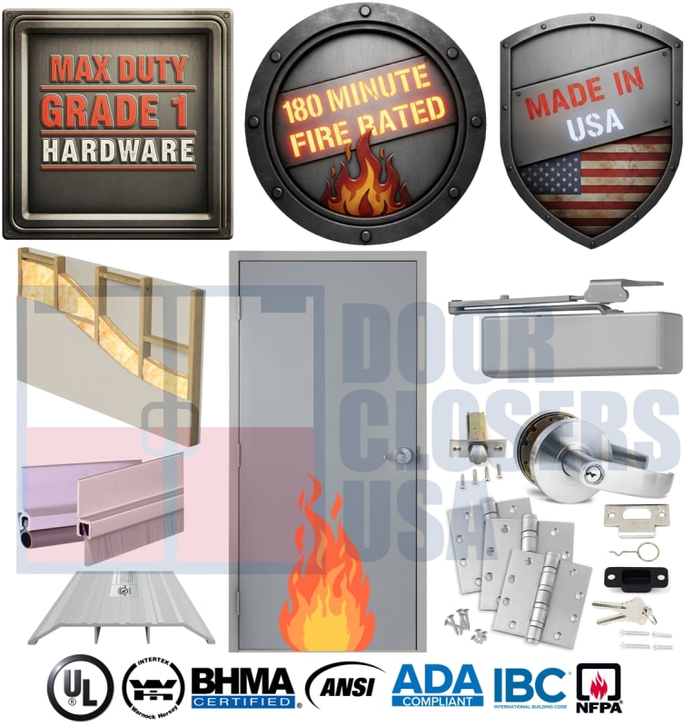 36" x 84" LHR 180 Minute Fire Rated Hollow Metal Door â€“ A Label UL Listed | Welded Frame for Exterior Wood Stud Wall