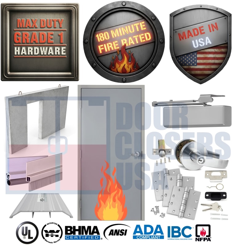 36" x 84" LHR 180 Minute Fire Rated Hollow Metal Door â€“ A Label UL Listed | Welded Frame for Pre-Cast Cement Wall