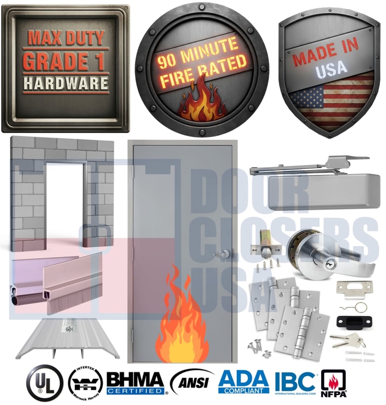 36" x 84" LHR 90 Minute Fire Rated Hollow Metal Door System â€“ B Label UL Listed | Steel-Liteâ„¢ USA Made
