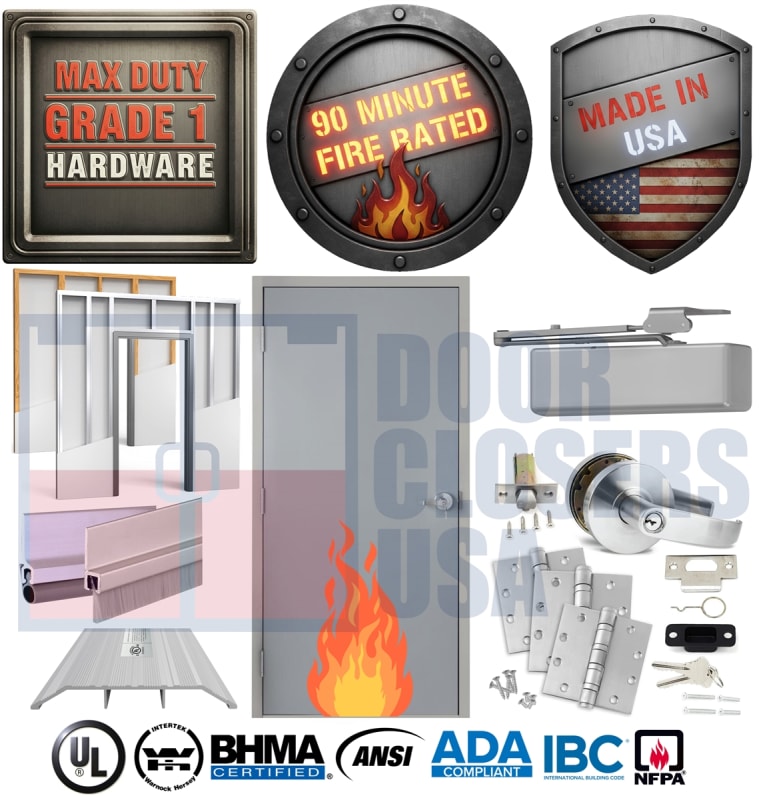 36" x 84" LHR 90 Minute Fire Rated Hollow Metal Door System â€“ B Label UL Listed | Interior Stud Wall Opening