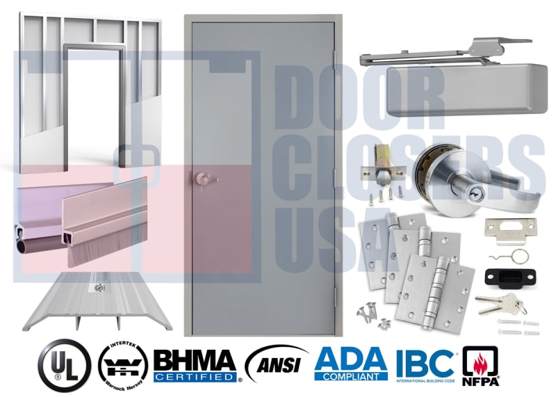Hollow Metal Door for 38" x 85" Drywall Opening, 2x3 Steel Stud Wall with 1/2" Drywall Each Side (3-1/2"), USA Made