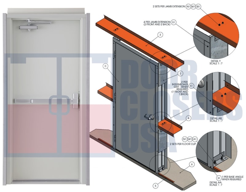 36 in. x 84 in. (3070) Right Hand Reverse Exterior Pre-Hung 18 Gauge Insulated Steel Door and Metal Building C Channel Sub Frame, and Panic Bar Hardware, White Finish, Made In USA (3-4 Week Production Time)
