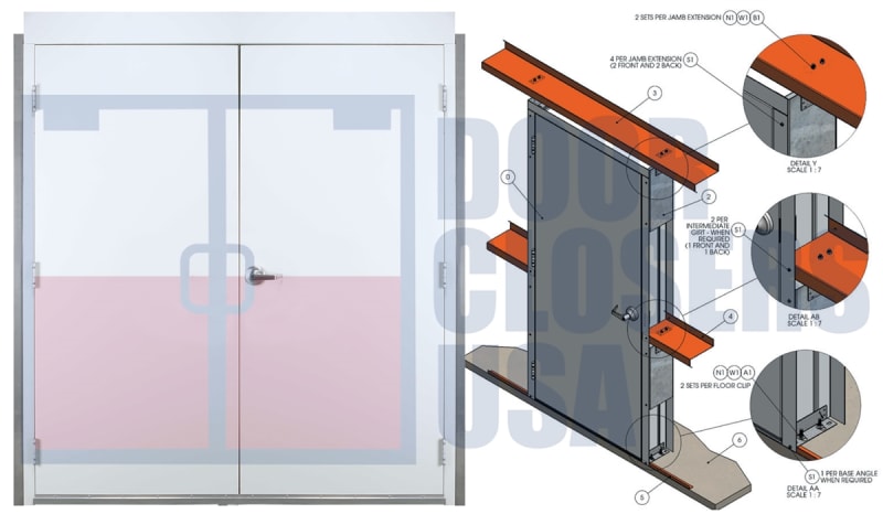 72 in. x 84 in. (6070) Right Hand Reverse Active Exterior Pre-Hung 18 Gauge Insulated Steel Double Door and Metal Building C Channel Sub Frame, and Hardware, White Finish, Made In USA (3-4 Week Production Time)