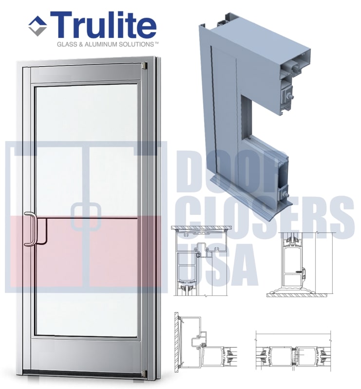 Trulite 200 Series Narrow Stile Commercial Glass Entry Door 36" x 84" Left Hand - Clear Anodized Aluminum - 1/4" Tempered Glass (Ships Separately - Field Glazed) - ADA Entrance Door with Frame & Grade 1 Hardware (3-4 Week Production Time)