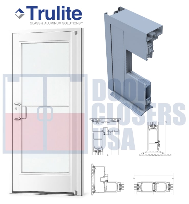 Trulite 300 Series Medium Stile Commercial Glass Entry Door 36" x 84" Left Hand -White Painted Aluminum - 1/4" Tempered Glass (Ships Separately - Field Glazed) - ADA Entrance Door with Frame & Grade 1 Hardware (3-4 Week Production Time)