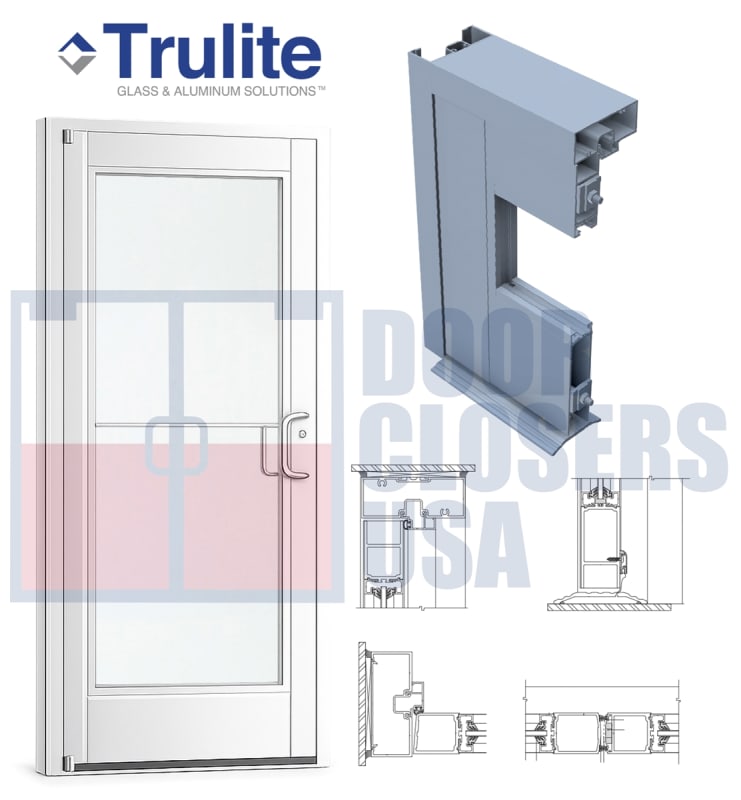 Trulite 300 Series Medium Stile Commercial Glass Entry Door 36" x 84" Right Hand -White Painted Aluminum - 1/4" Tempered Glass (Ships Separately - Field Glazed) - ADA Entrance Door with Frame & Grade 1 Hardware (3-4 Week Production Time)