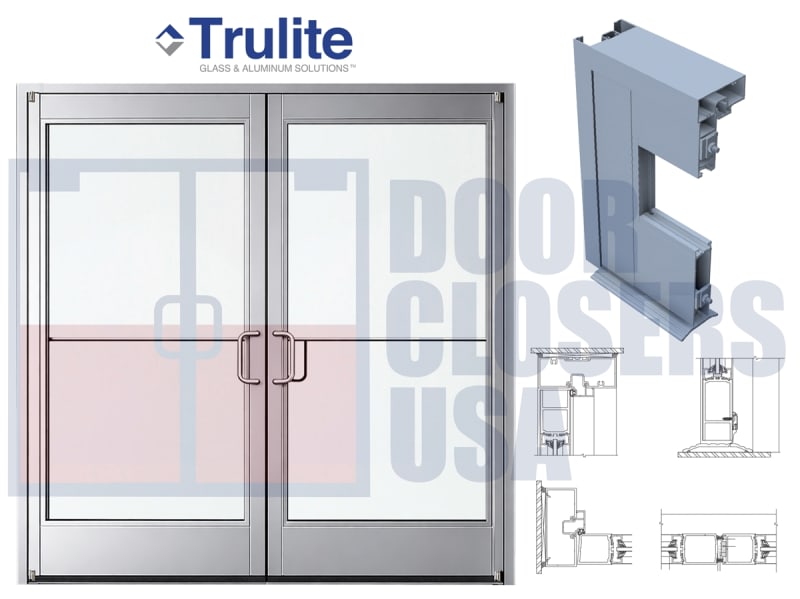 Trulite 200 Series Narrow Stile Commercial Glass Entry Door Pair 72" x 84" - Clear Anodized Aluminum - 1/4" Tempered Glass (Ships Separately - Field Glazed) - ADA Entrance Door with Frame & Grade 1 Hardware (3-4 Week Production Time)