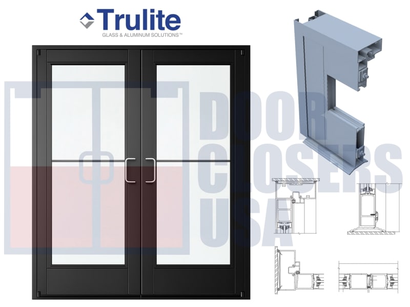 Trulite 300 Series Medium Stile Commercial Glass Entry Door Pair 72" x 96" - Black Anodized Aluminum - 1/4" Tempered Glass (Ships Separately - Field Glazed) - ADA Entrance Door with Frame & Grade 1 Hardware (3-4 Week Production Time)