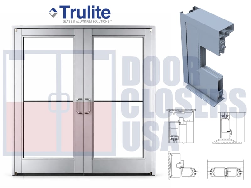 Trulite 500 Series Wide Stile Commercial Glass Entry Door Pair 72" x 84" - Clear Anodized Aluminum - 1/4" Tempered Glass (Ships Separately - Field Glazed) - ADA Entrance Door with Frame & Grade 1 Hardware (3-4 Week Production Time)