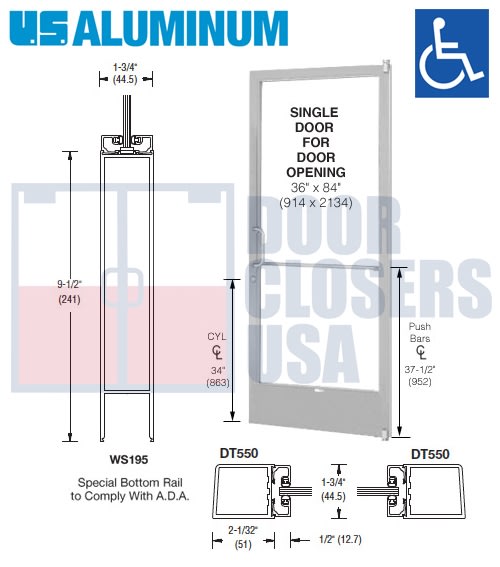 US Aluminum 250 Series Storefront Door - HRSO - 36" x 84" - Clear Anodized
