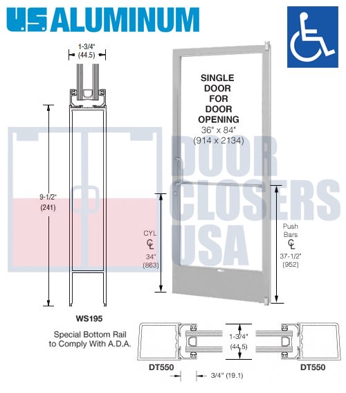US Aluminum 250 Series Storefront Door - HRSO - 36" x 84" - Clear Anodized - Low E IG US Aluminum 250 Series Storefront Door - HRSO - 36" x 84" - Clear Anodized - Low E IG