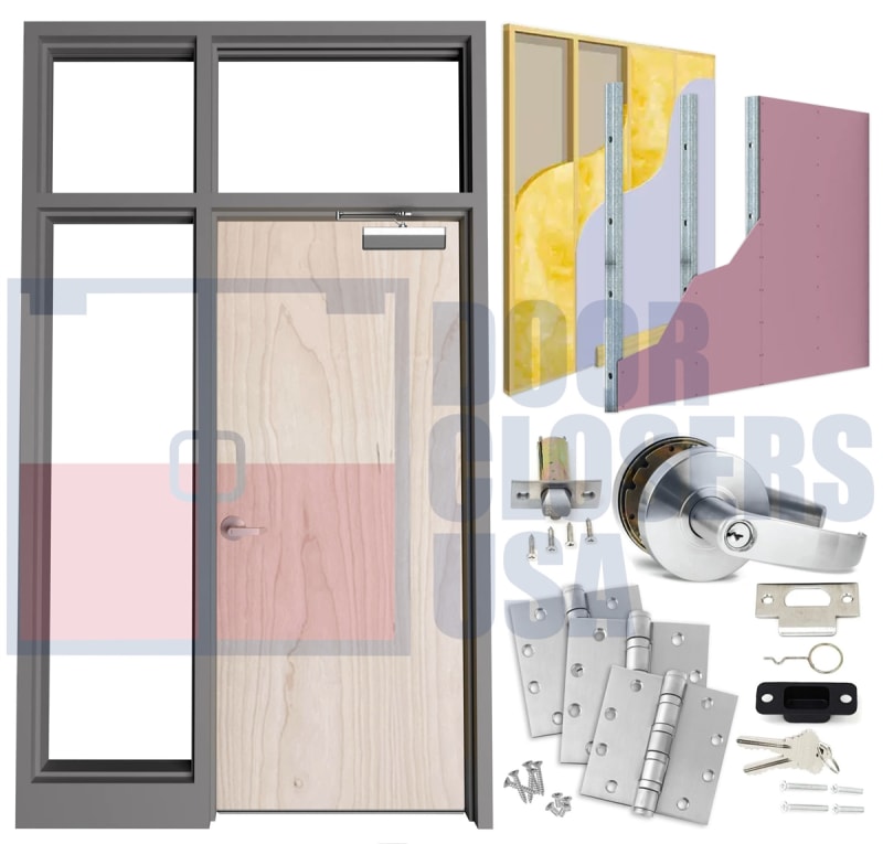 Wood-Lite Architectural Grade 36 in. x 84 in. (3070) Right Hand Commercial Wood Door and Sidelite Transom Frame Wiht 1/4 in. Tempered Clear Glass, For Interior Wood or Metal Stud Wall Installation
