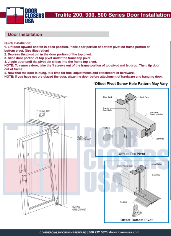 Trulite 200, 300, 500 Series Door Installation