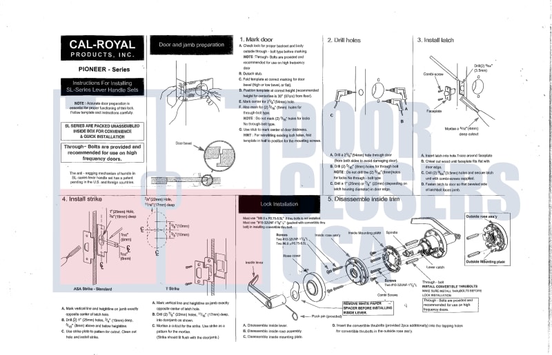 Cal Royal Grade 2 Pioneer Lock Installation Instructions