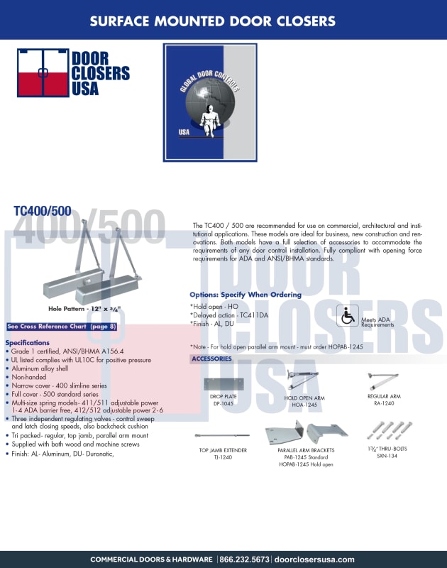 Global Door Controls TC400 Series Specifications