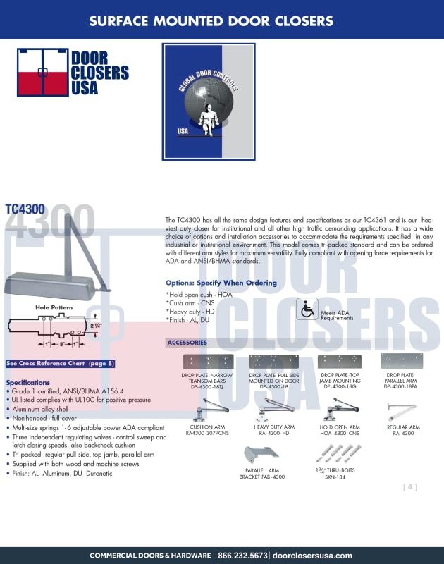 Global Door Controls TC4300 Series Specifications