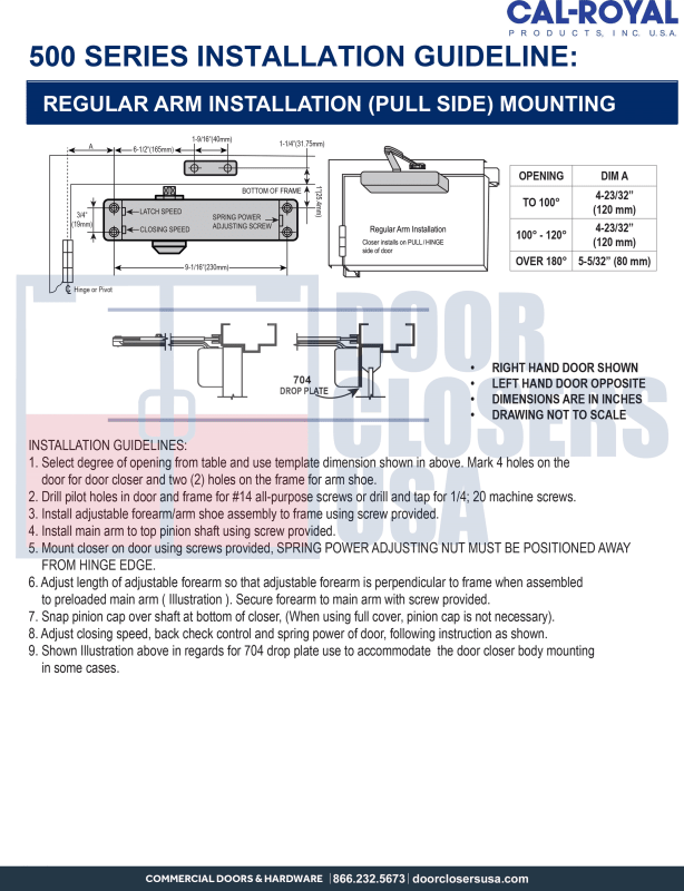 Cal Royal Grade 1 500 Series Door Closer Installation Instructions