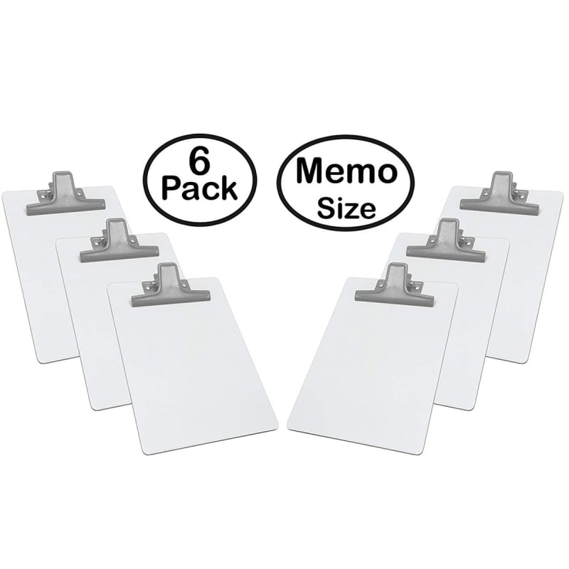 Acrimet Clipboard White Memo Size A5 (9 1/8" x 6 3/8") Premium Metal Clip (Hardboard) (Silver Clip) (6 Pack)