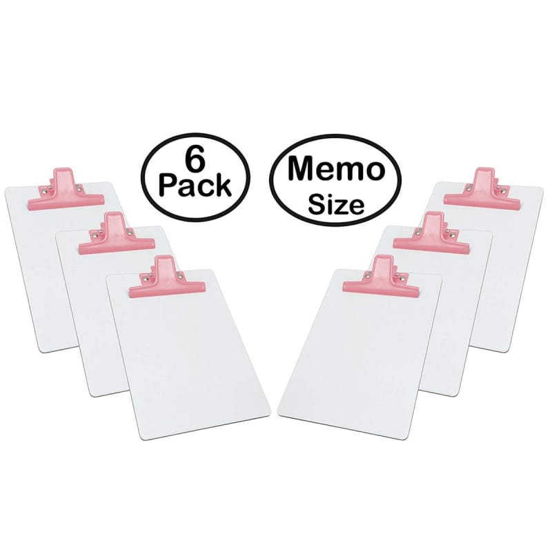 Acrimet Clipboard White Memo Size A5 (9 1/8" x 6 3/8") Premium Metal Clip (Hardboard) (Pink Clip) (6 Pack)
