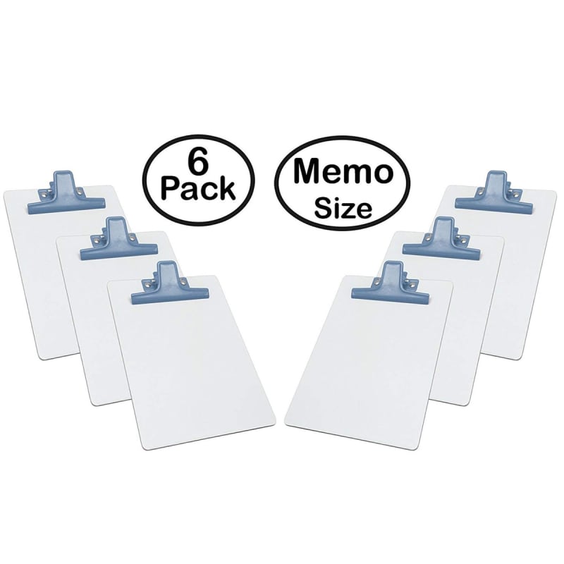Acrimet Clipboard White Memo Size A5 (9 1/8" x 6 3/8") Premium Metal Clip (Hardboard) (Blue Clip) (6 Pack)