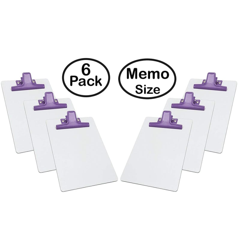 Acrimet Clipboard White Memo Size A5 (9 1/8" x 6 3/8") Premium Metal Clip (Hardboard) (Purple Clip) (6 Pack)