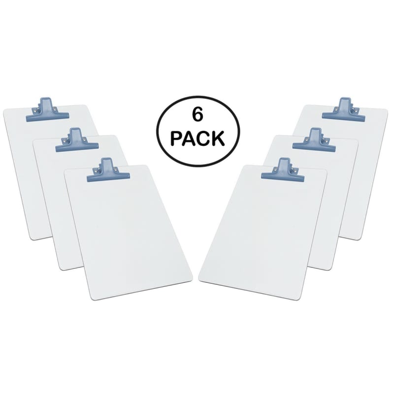 Acrimet Clipboard White Letter Size A4 (13" x 9 1/16") Premium Metal Clip (Hardboard) (Blue Clip) (6 Pack)