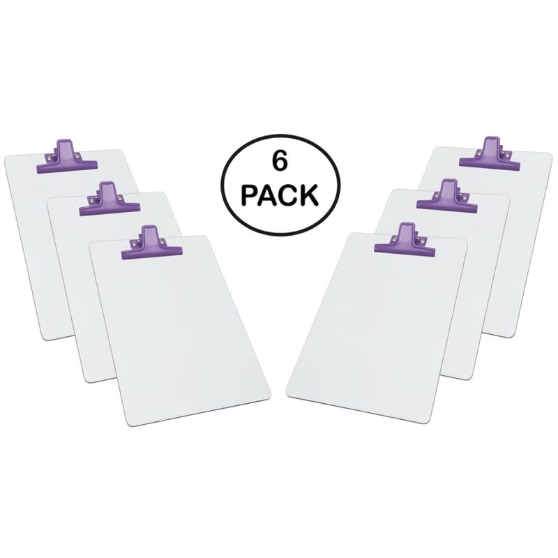 Acrimet Clipboard White Letter Size A4 (13" x 9 1/16") Premium Metal Clip (Hardboard) (Purple Clip) (6 Pack)